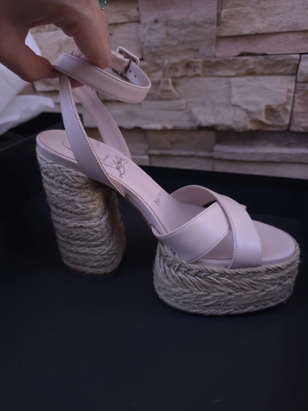 Christian Louboutin Nude Pink Leather Platform Espadrille Sandals